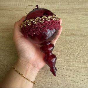 Ruby Red Finial Christmas Ornament Gold Trim Victorian Style Lightweight 5”